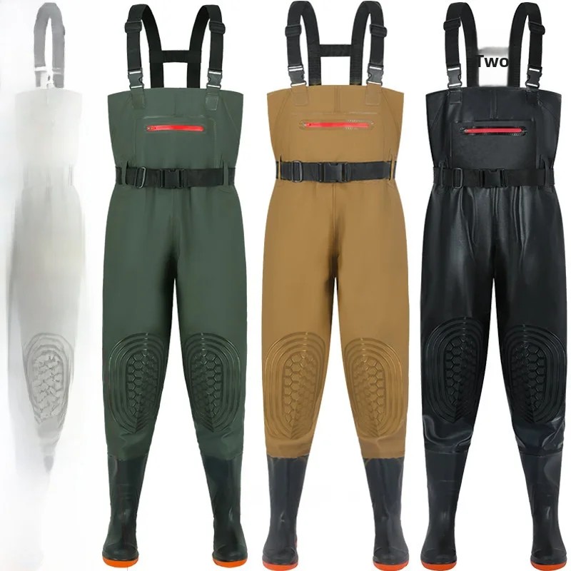 Fishing Pants Waterproof - ชุดกันฝนแบบหนาพิเศษ กางเกงกันฝนและรองเท้าบูท ชุดตกปลาสำหรับผู้ชาย ชุดเต็มตัว PVC รองเท้าดำน้ำ